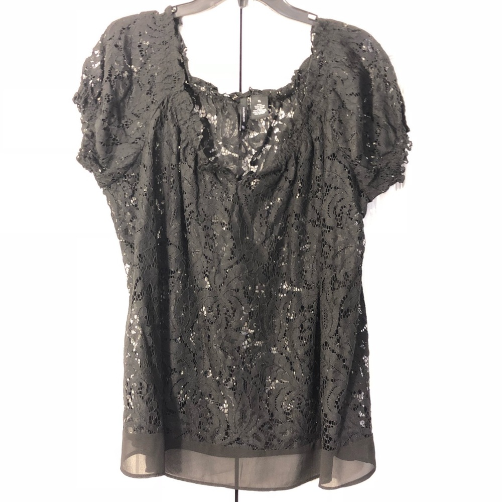 New direction black lace blouse size XL